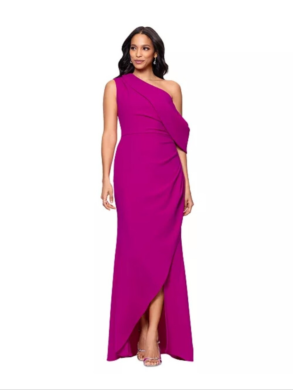 Betsy & Adam Size 12 Fuchsia Pink Draped Cowl Neck Maxi Gown $239 Luxury